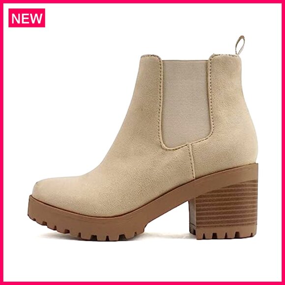 Ankle Boots with Lug Sole Elastic Gore Chunky Heel 2.5 Inch - Picture 2 of 5